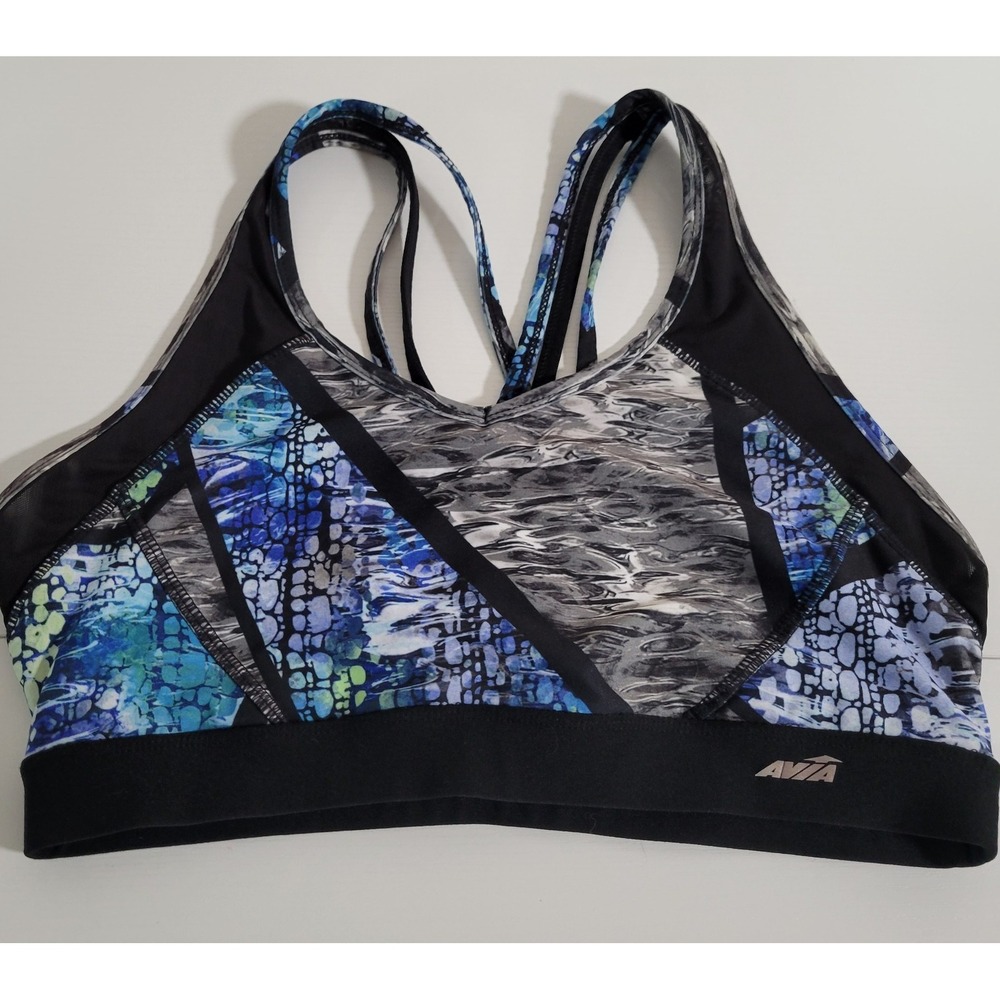 Avia Womens Geometric Sports Bra Size Large Black Purple Green 1721